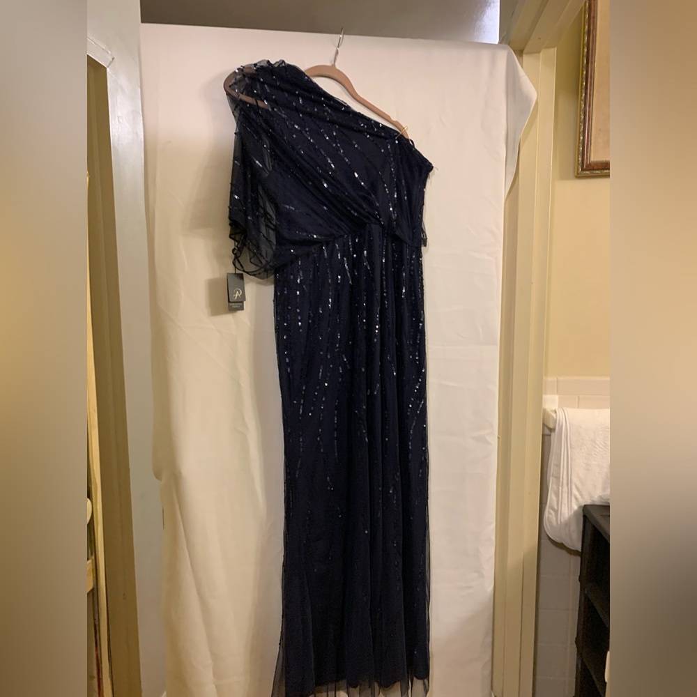 Adrianna Papell One Shouldered Dolman Sleeve Sequins Long Dress